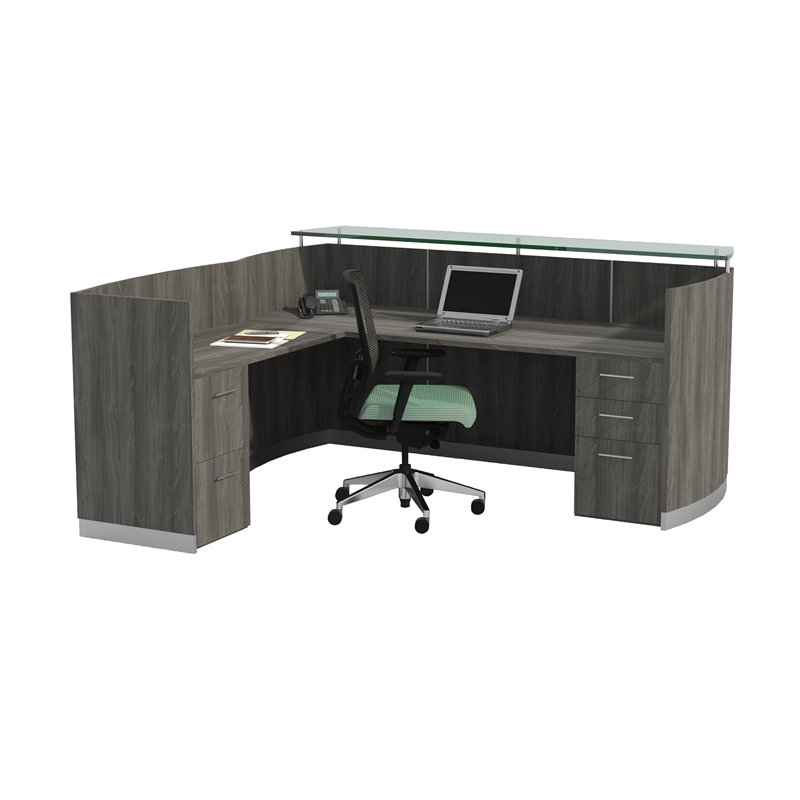 Safco Medina L-Shaped Reception Station with Pedestals in Gray Steel