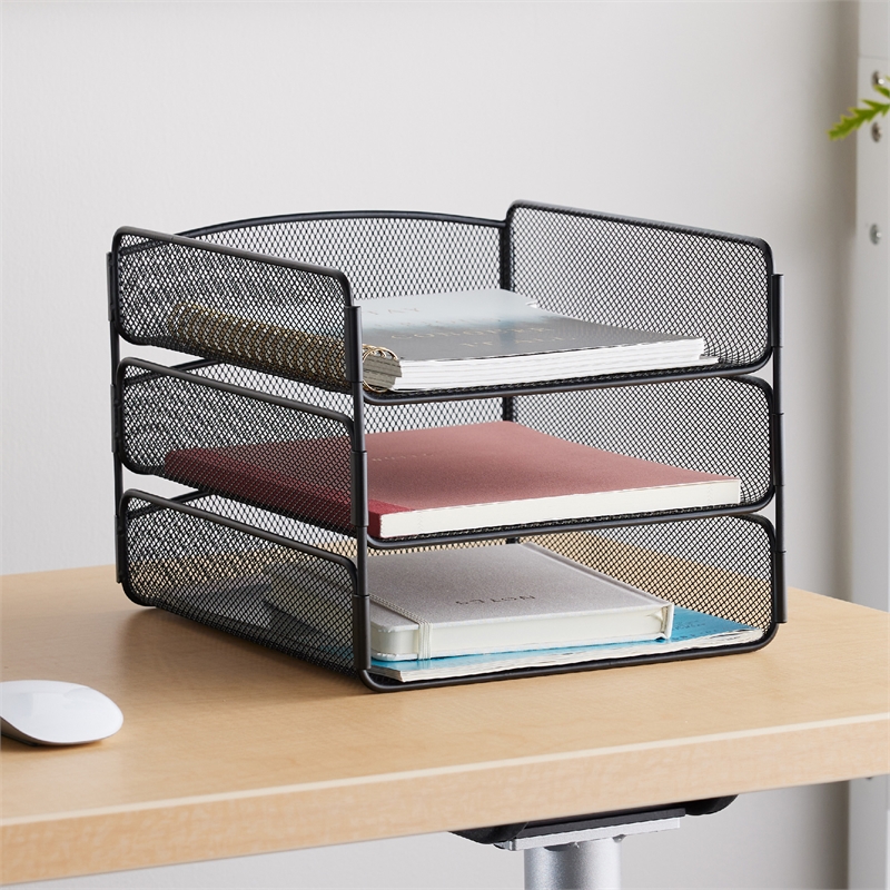 Safco Onyx Triple Tray Steel Metal Organizer in Black Finish