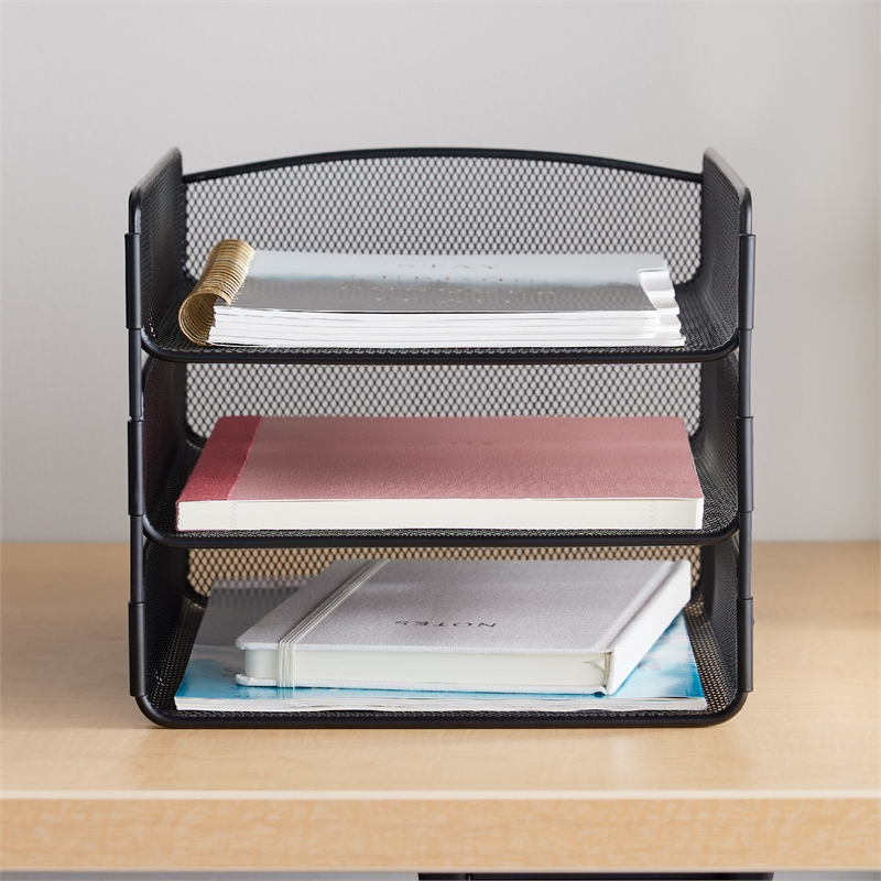 Safco Onyx Triple Tray Steel Metal Organizer in Black Finish