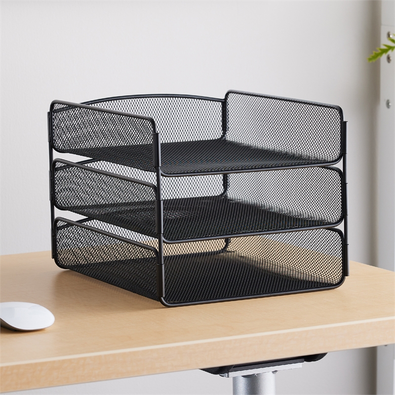 Safco Onyx Triple Tray Steel Metal Organizer in Black Finish
