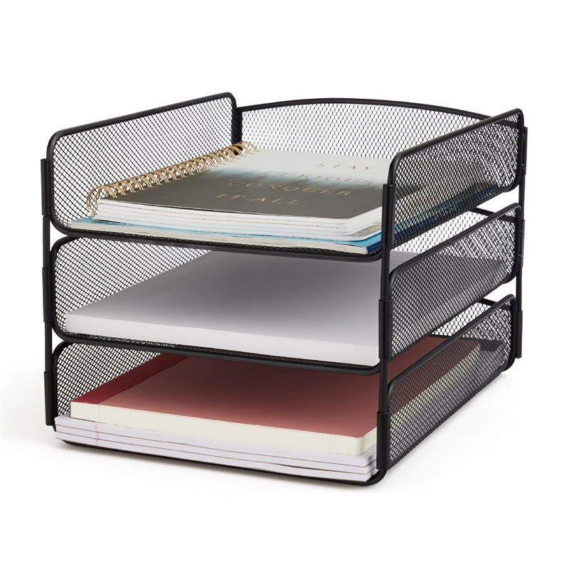 Safco Onyx Triple Tray Steel Metal Organizer in Black Finish