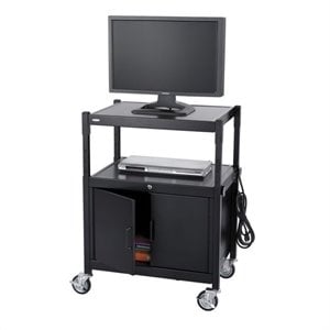 Safco Steel Adjustable AV Cart With Cabinet in Black 