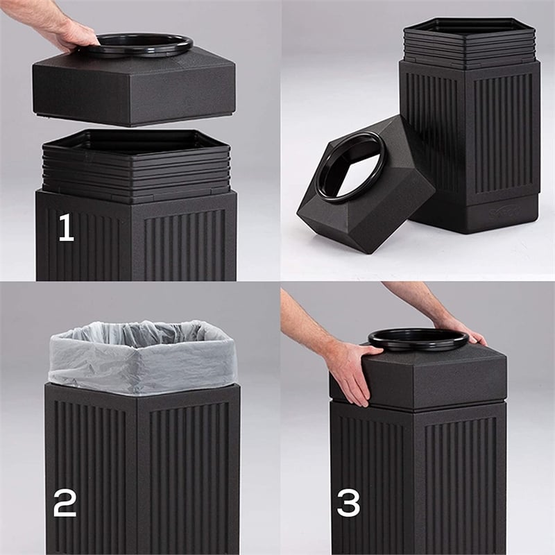 Safco Canmeleon Indoor/Outdoor Open Top Pentagon Trash Can 30 Gallon Black