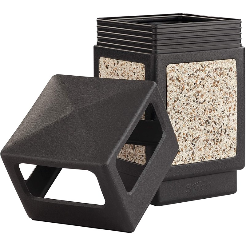 Safco Canmeleon Outdoor/Indoor Aggregate Side Opening Trash Can 38-Gallon Black