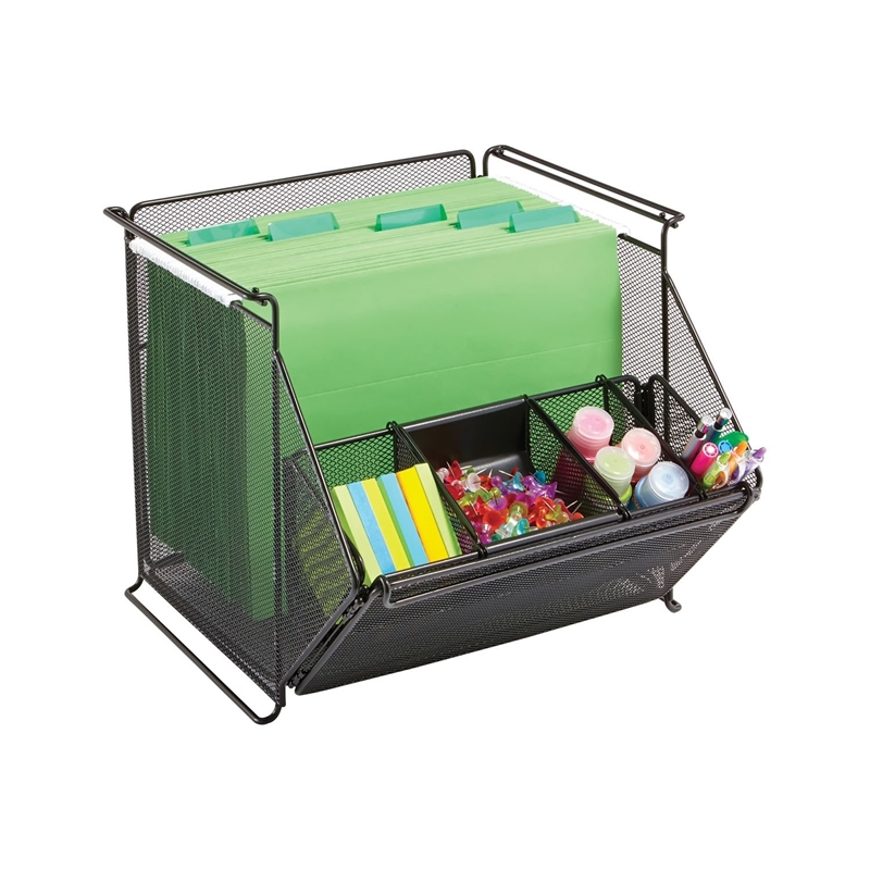 Safco Onyx Stackable Mesh Storage Bins in Black