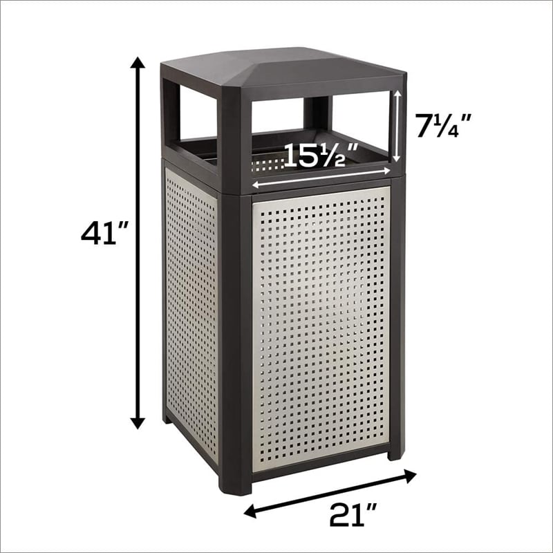 Safco Evos Outdoor/Indoor Steel Waste Receptacle Trash Can 38 Gallon Black