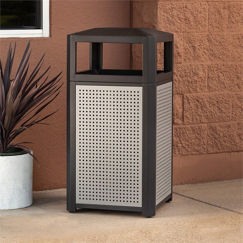 Safco Evos Outdoor/Indoor Steel Waste Receptacle Trash Can 38 Gallon Black