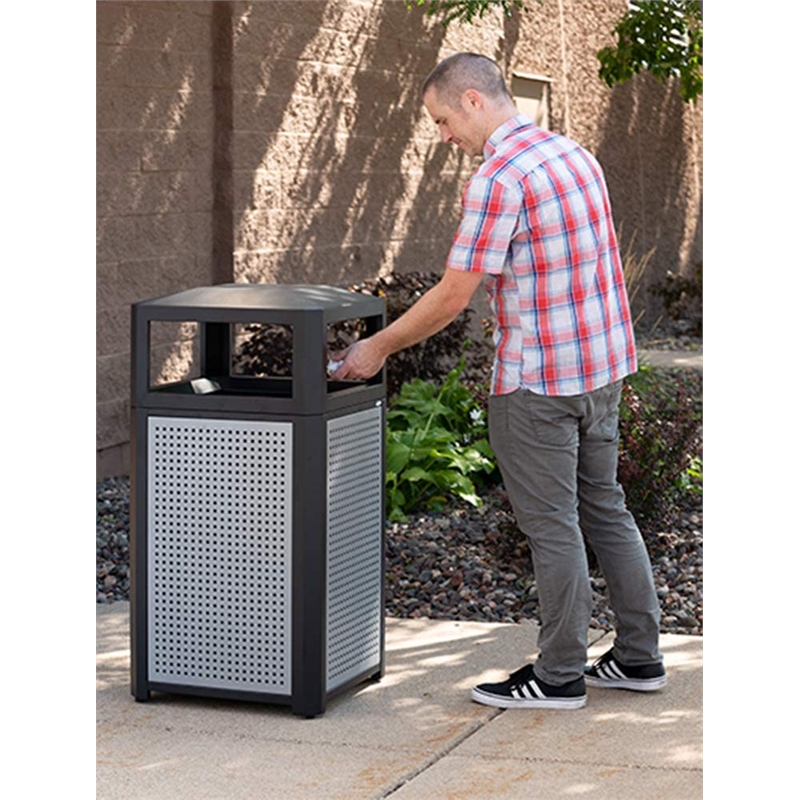 Safco Evos Outdoor/Indoor Steel Waste Receptacle Trash Can 38 Gallon Black