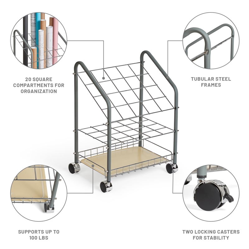 Safco Tubular Steel Wire Roll File Gray - 20 Compartments