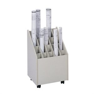 Safco 20 Compartment Wood Mobile Roll Files Organizer in Putty