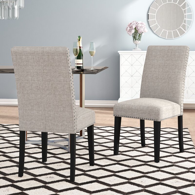 Uptown Club Savio Fabric Stud Upholstered Dining Side Chair in Beige (Set of 2)