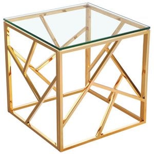 Uptown Club Calypso Transitional Glass Top End Table in Gold