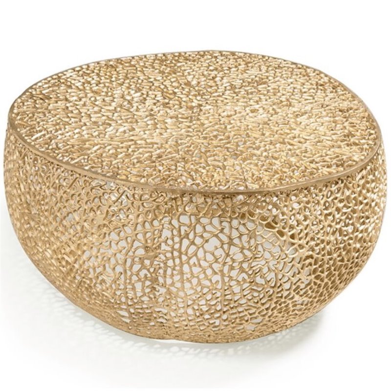 Uptown Club Alice Aluminum Coral Design Accent Coffee Table in Gold