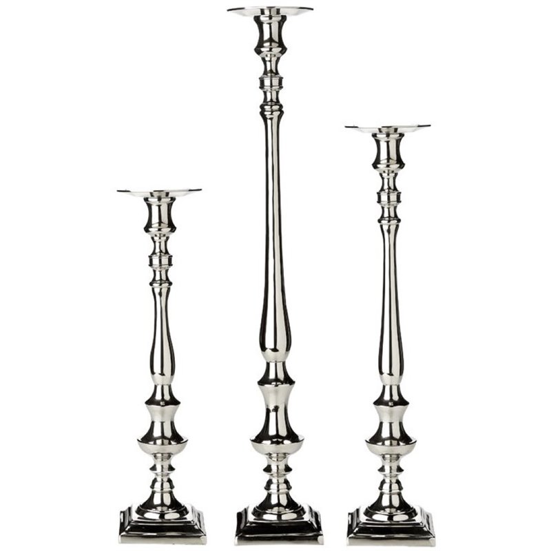 Uptown Club Azores 3 Piece Stainless Steel Candlestick Set in Silver