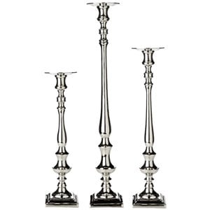 Uptown Club Azores 3 Piece Stainless Steel Candlestick Set in Silver