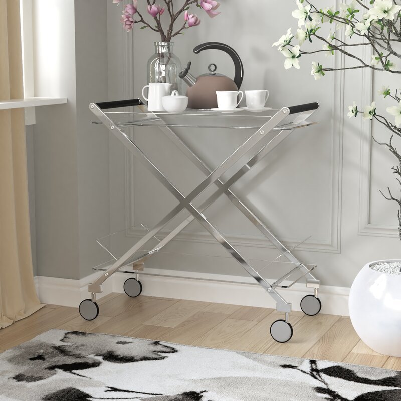 Uptown Club Otis Stainless Steel Bar Cart in Silver