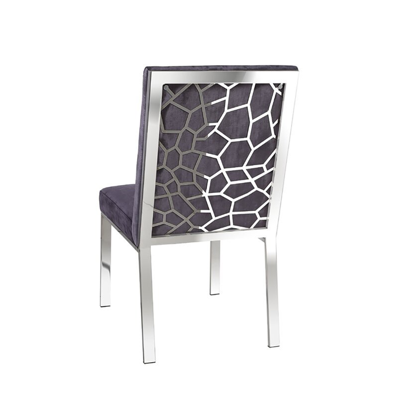 Uptown Club Upholstered Dining Chair with Patterned Steel Back in Gray Velvet