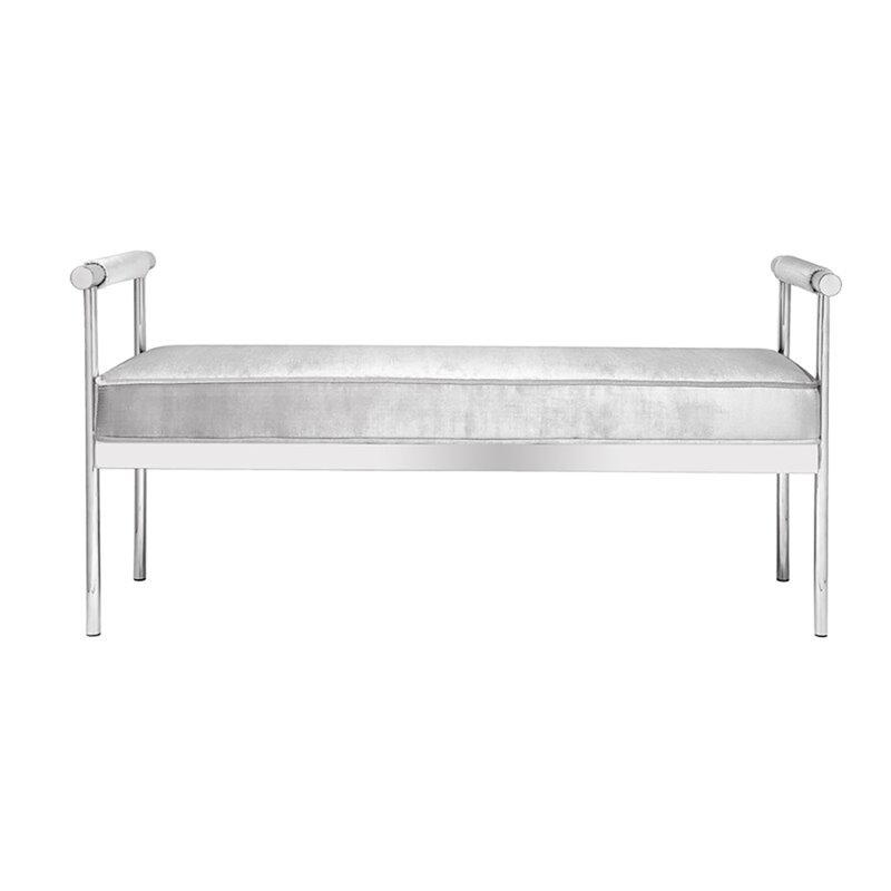 Uptown Club Upholstered Bench with Pick Up Armrests in Gray Velvet