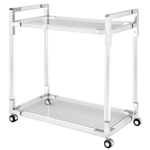 Uptown Club Azure 32&quot Acrylic and Stainless Steel Metal Bar Cart in Silver