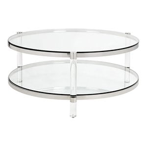 Uptown Club Toledo 40&quot Round Metal and Tempered Glass Coffee Table in Silver