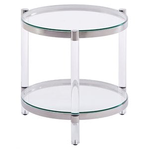 Uptown Club Toledo 23&quot Round Metal and Tempered Glass End Table in Silver
