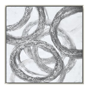Uptown Club 39&quot Canvas Fabric Hand Painted Framed Rings Artwork in Silver