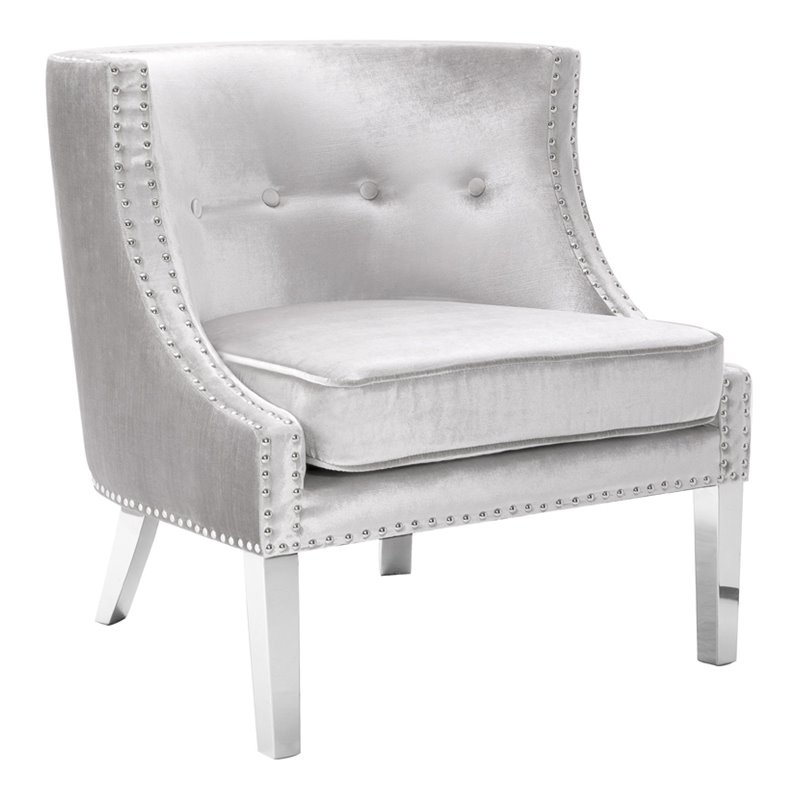 Uptown Club Laker Luxurious Velvet Upholstered Accent Chair in Gray