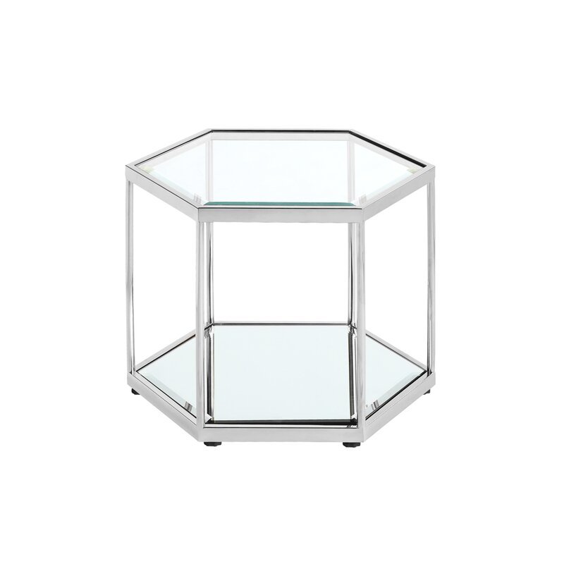 Uptown Club Stout Hexagon Modern Stainless Steel End Table in Silver