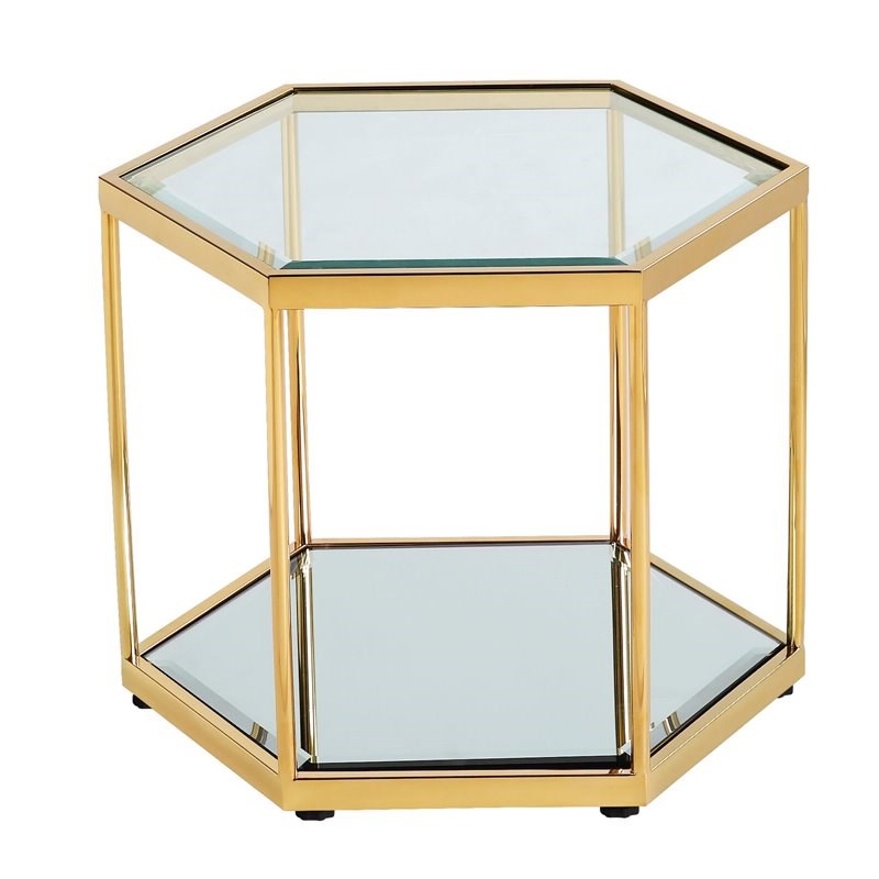 Uptown Club Stout Hexagon Modern Stainless Steel End Table in Gold