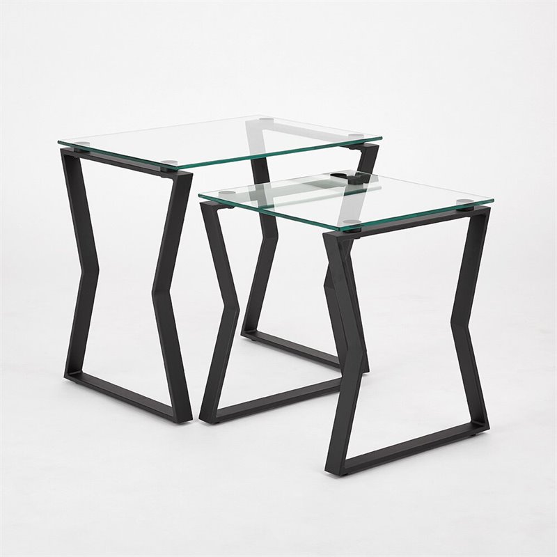 Uptown Club Ark Modern Metal End Table with A Tempered Glass in Black (Set of 2)