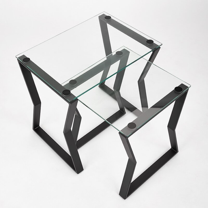 Uptown Club Ark Modern Metal End Table with A Tempered Glass in Black (Set of 2)