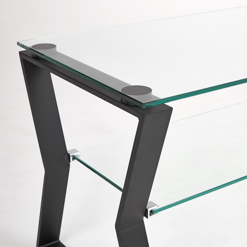 Uptown Club Ark Metal and Tempered Glass Top TV Table/Media Stand in Black