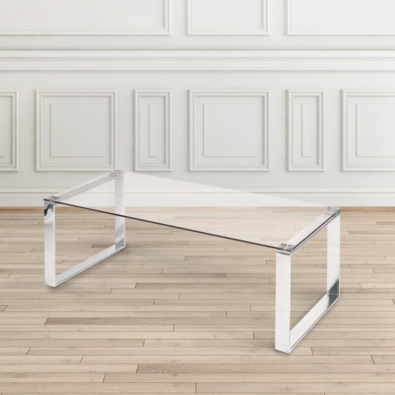 Uptown Club Farmer Small Transitional Stainless Steel Coffee Table in Silver