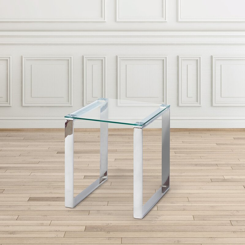 Uptown Club Farmer Transitional Stainless Steel End Table in Silver