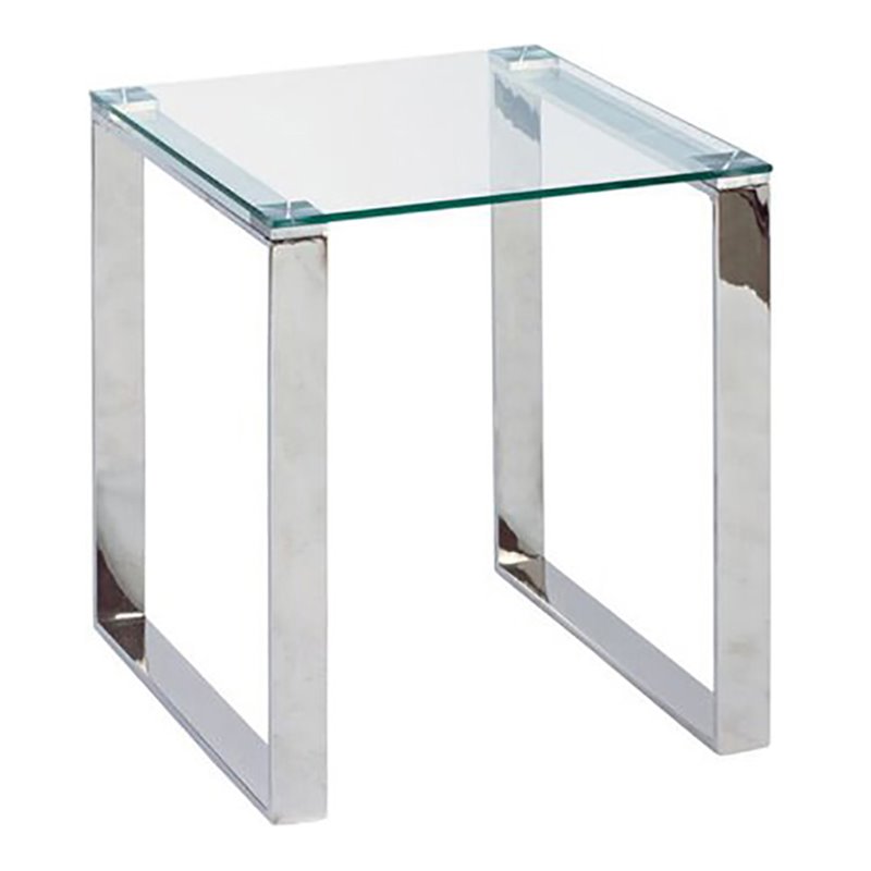 Uptown Club Farmer Transitional Stainless Steel End Table in Silver