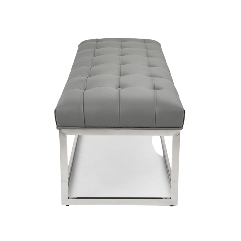 Home Gear Mobi Contemporary Faux Leather Tufted Bench in Light Gray