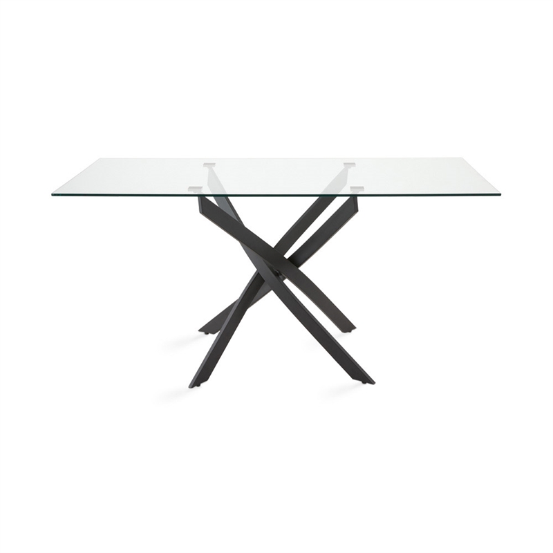 Uptown Club Ida Rectangular Metal Dining Table with Glass Top in Black