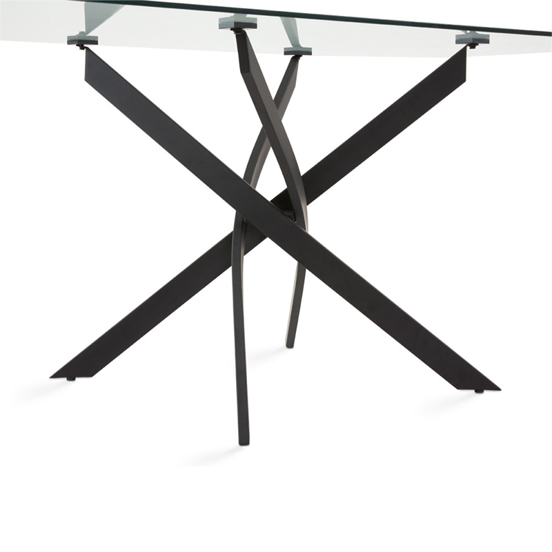 Uptown Club Ida Rectangular Metal Dining Table with Glass Top in Black