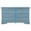 Glory Furniture Louis Phillipe 6 Drawer Dresser in Teal