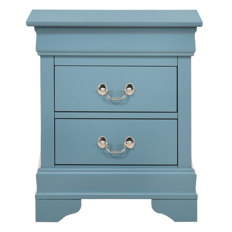 Glory Furniture Louis Phillipe 2 Drawer Nightstand in Teal