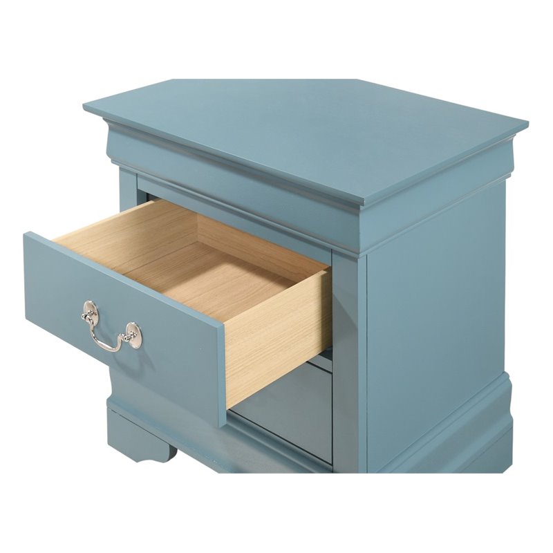 Glory Furniture Louis Phillipe 2 Drawer Nightstand in Teal
