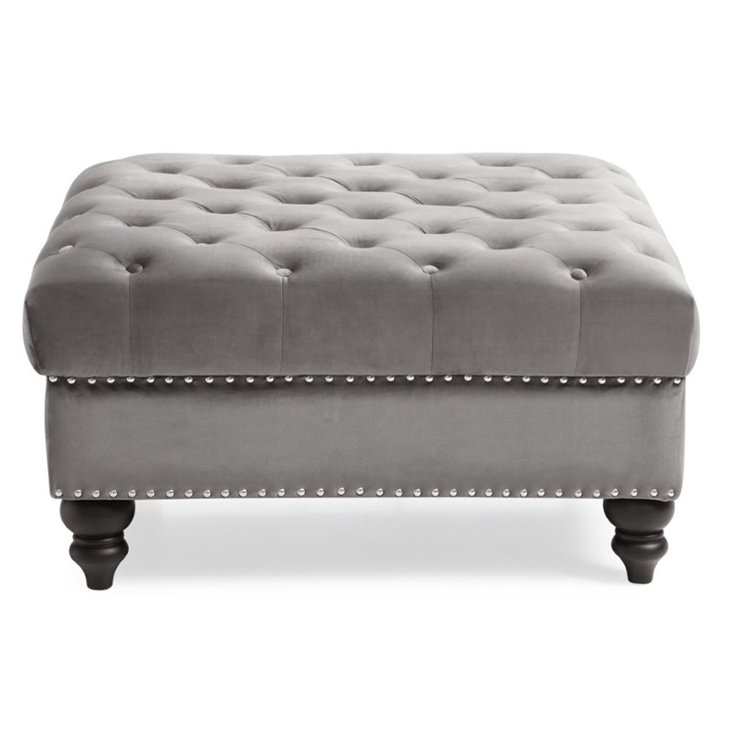 Glory Furniture Nola Velvet Ottoman in Dark Gray