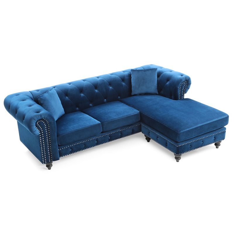 Glory Furniture Nola Velvet Sofa Chaise in Navy Blue