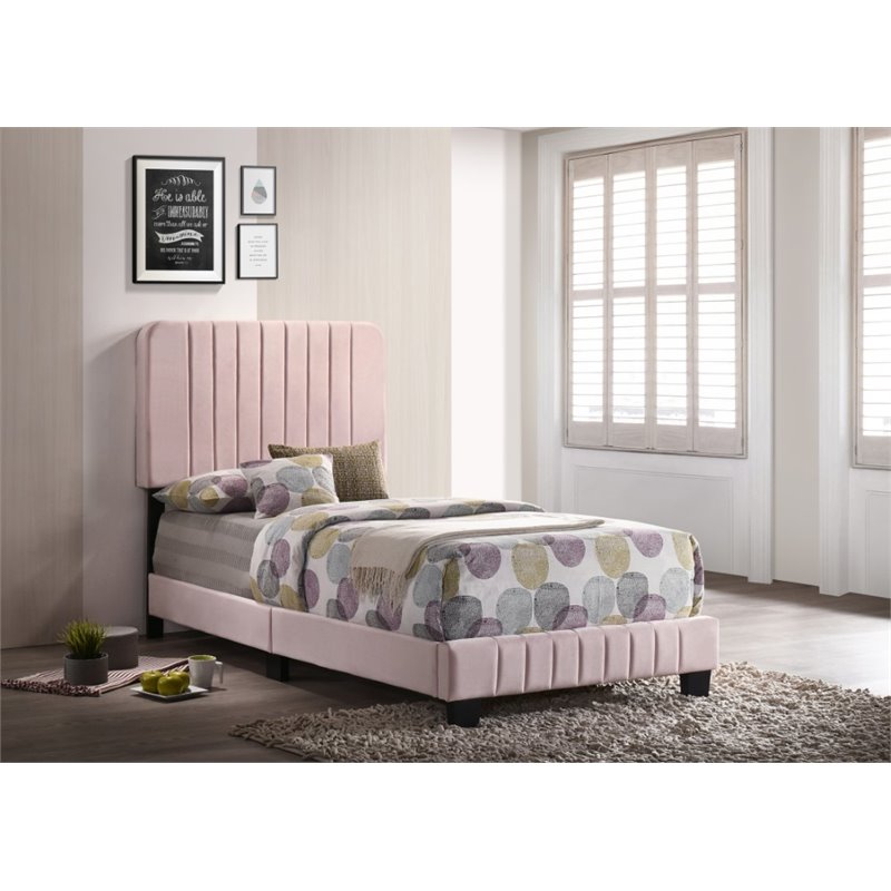 Glory Furniture Lodi Velvet Upholstered Twin Bed in Pink