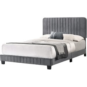 Glory Furniture Lodi Velvet Upholstered King Bed in Gray