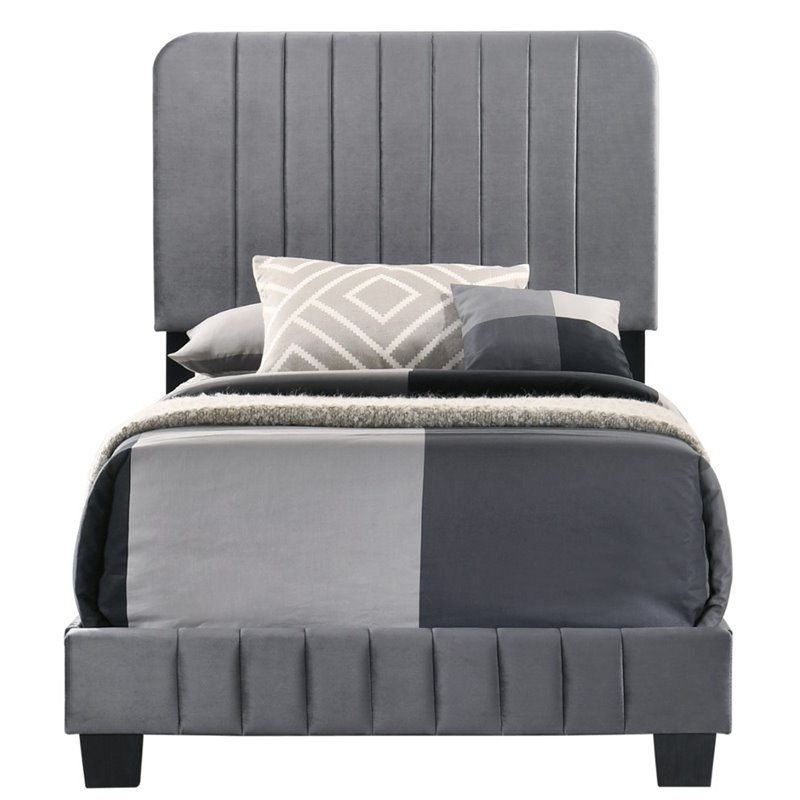 Glory Furniture Lodi Velvet Upholstered Twin Bed in Gray
