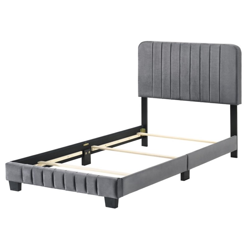 Glory Furniture Lodi Velvet Upholstered Twin Bed in Gray