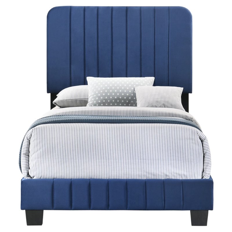 Glory Furniture Lodi Velvet Upholstered Twin Bed in Navy Blue
