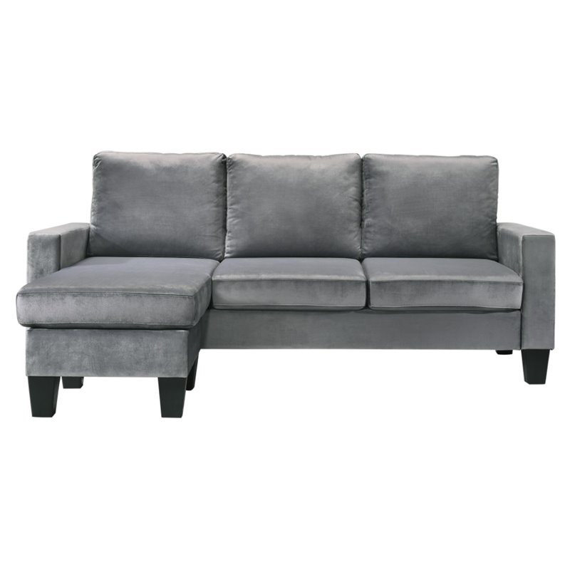 Glory Furniture Jessica Velvet Sofa Chaise in Gray