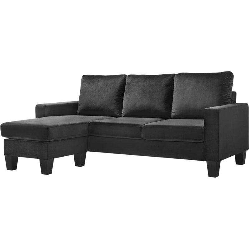 Glory Furniture Jessica Velvet Sofa Chaise in Black
